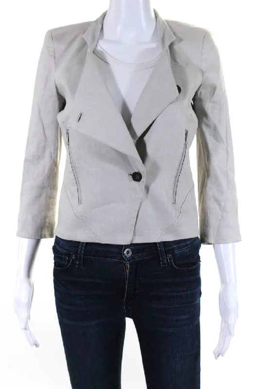 Helmut Lang Womens Asymmetrical Twill Blazer Jacket Light Gray Linen Fitted Women’s Blazer