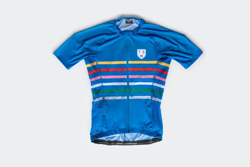 Women's Blue Mini Stripe Jersey Hoodies for Winter Wear