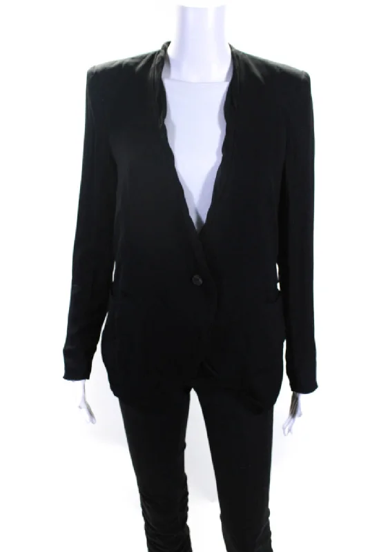 Helmut Lang Womens Unlined Chiffon Trim One Button Blazer Jacket Black Tailored Blazer for Women