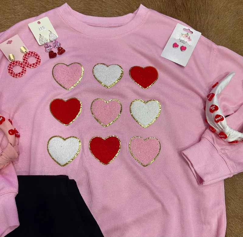 Chenille Heart Tic-Tac-Toe Valentines Sweatshirt Classic Women’s Sweatshirt