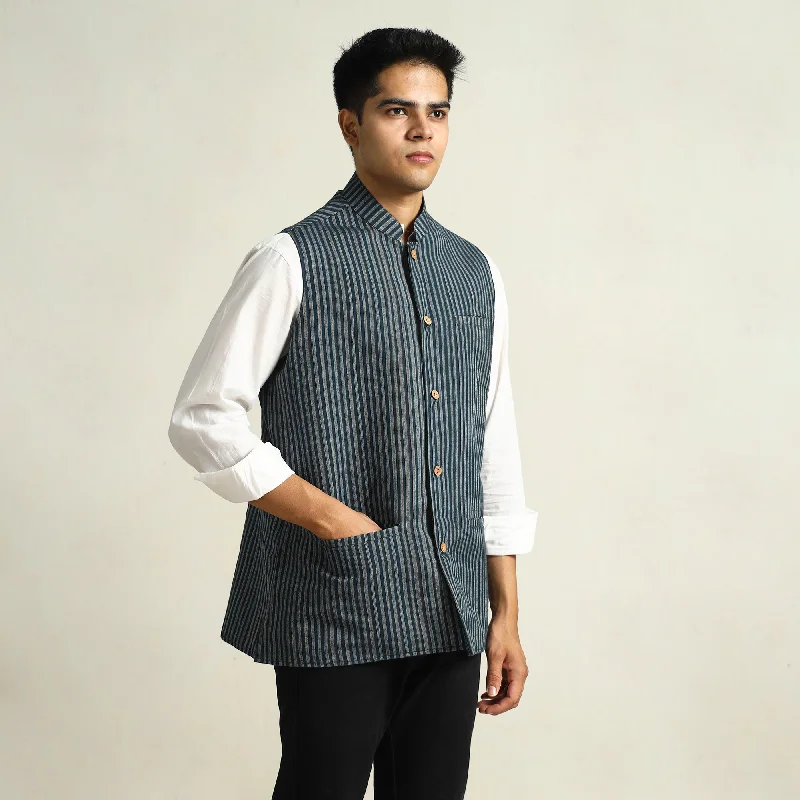 Black - Pure Cotton Handloom Men Nehru Jacket 09 Women's softshell jackets