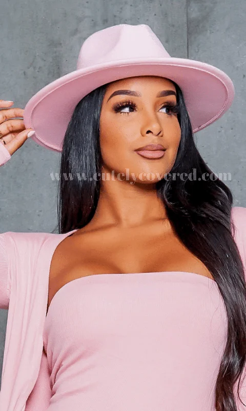 Still Trending | Wide Brim Panama Felt Fedora Hat - Light Pink