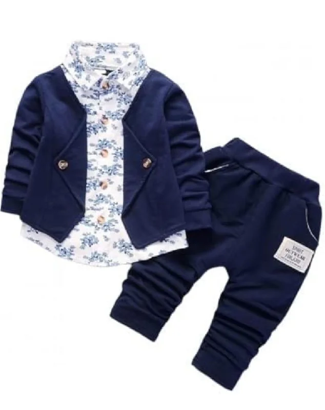 Baby Boys Party Ware Cotton 3 Piece Baba Suit Set of Coat, Pant & Shirt  152975