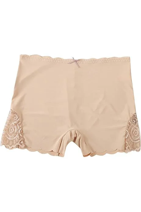 Sexy Lace Edge Women's Ice Silk Seamless Boyshorts Smooth And Solid Color Panties   S4966147