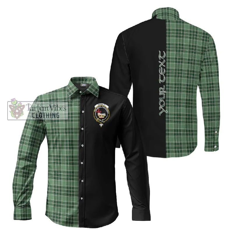 Donald Lord of the Isles Hunting Tartan Long Sleeve Button Shirt with Family Crest and Half Of Me Style Donald Lord of the Isles Hunting Tartan Long Sleeve Button Shirt with Family Crest and Half Of Me Style