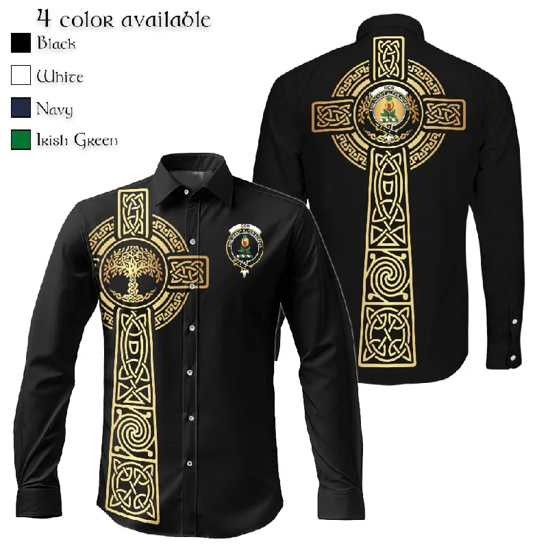 Don Clan Mens Long Sleeve Button Up Shirt with Golden Celtic Tree Of Life