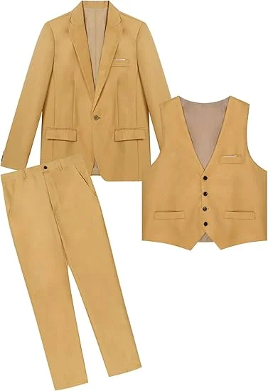 Men's 3-Piece One Button Slim Fit Solid Tuxedo Blazer Jacket Pants Vest Set   S4738896
