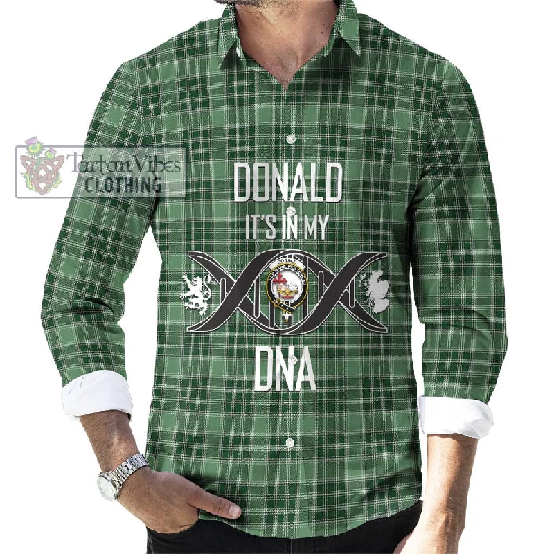 Donald Lord of the Isles Hunting Tartan Long Sleeve Button Shirt with Family Crest DNA In Me Style Donald Lord of the Isles Hunting Tartan Long Sleeve Button Shirt with Family Crest DNA In Me Style