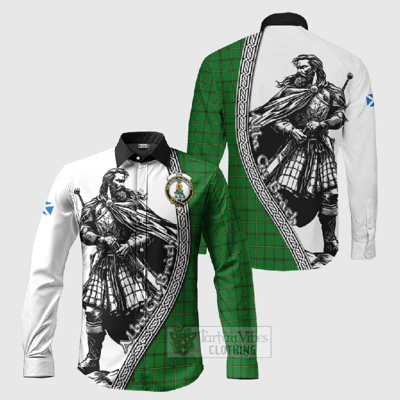 Don Tartan Clan Crest Long Sleeve Button Shirt with Highlander Warrior Celtic Style