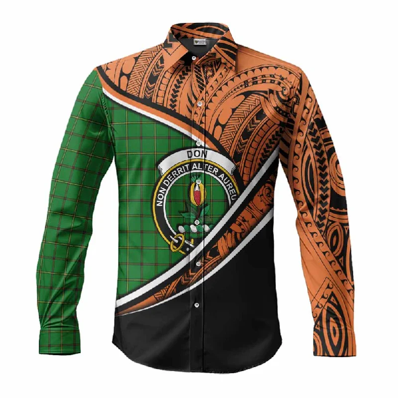 Don Crest Tartan Long Sleeve Button Shirt with Polynesian Vibes Style - Orange Version