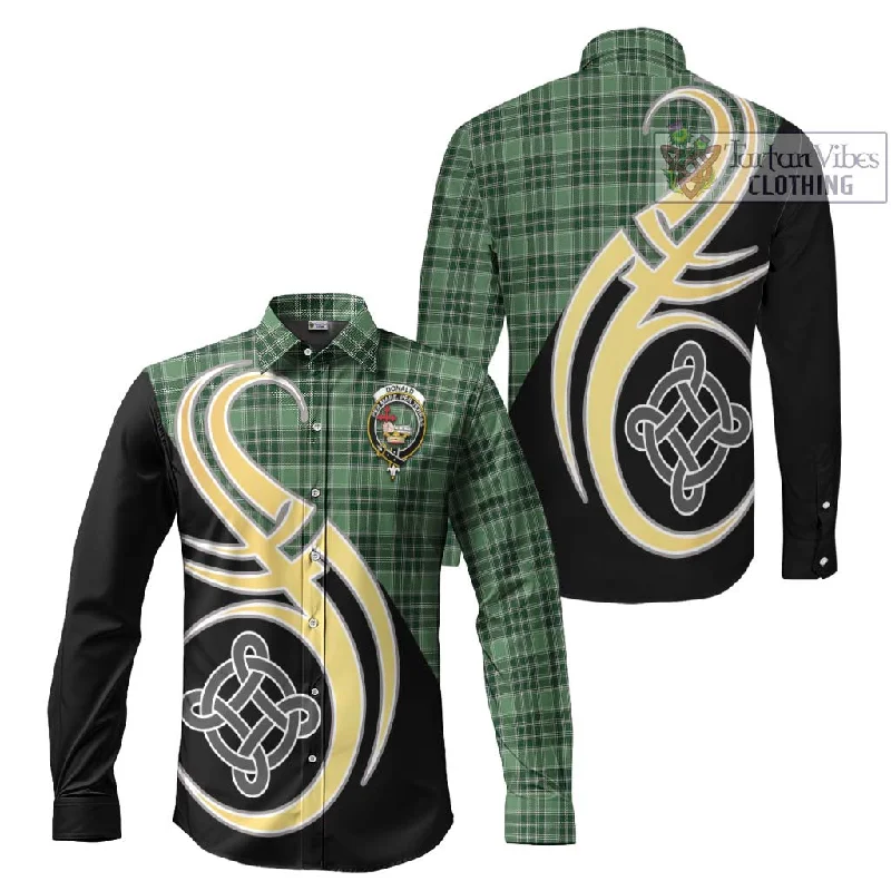Donald Lord of the Isles Hunting Tartan Long Sleeve Button Shirt with Family Crest and Celtic Symbol Style Donald Lord of the Isles Hunting Tartan Long Sleeve Button Shirt with Family Crest and Celtic Symbol Style