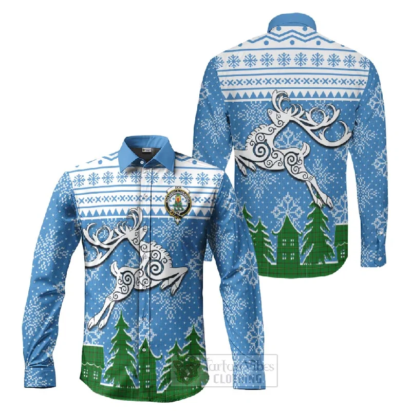 Don Clan Christmas Long Sleeve Button Shirt Celtic Reindeer Style