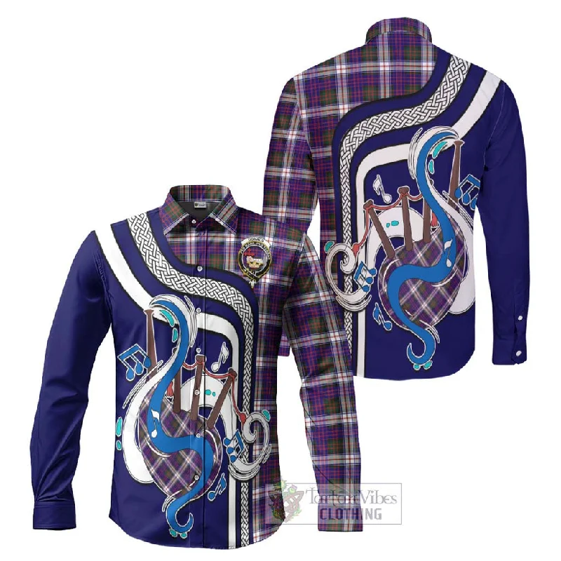 Donald Dress Modern Tartan Long Sleeve Button Shirt with Epic Bagpipe Style