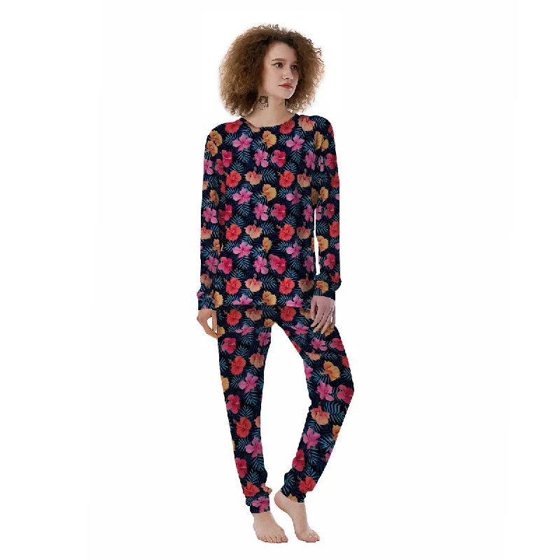 Flowers Exotic Hibiscus Print Pattern Women's Pajamas Fall pajama sets