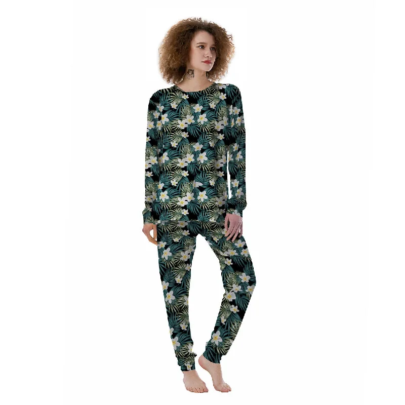 Frangipani Flower Print Pattern Women's Pajamas Elegant pajama sets