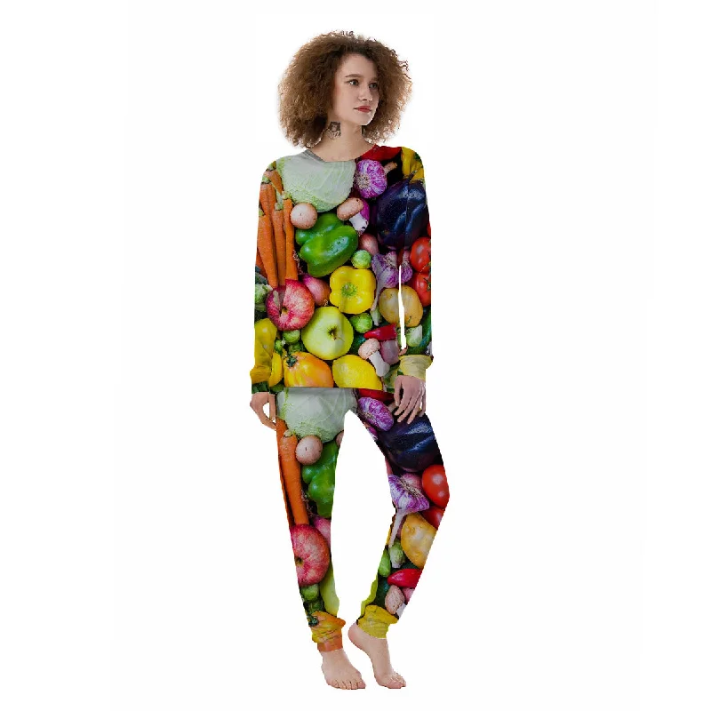 Fresh Green Fruit And Vegetables Print Women's Pajamas Best pajama sets for sensitive skin