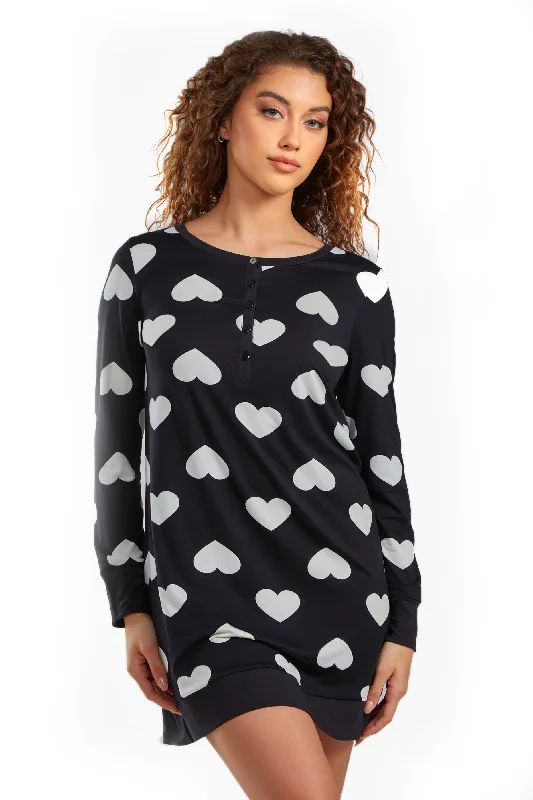 Kyley Heart Modal Sleep Top/Dress with Button Down Top in Comfy Cozy Style Personalized pajama sets