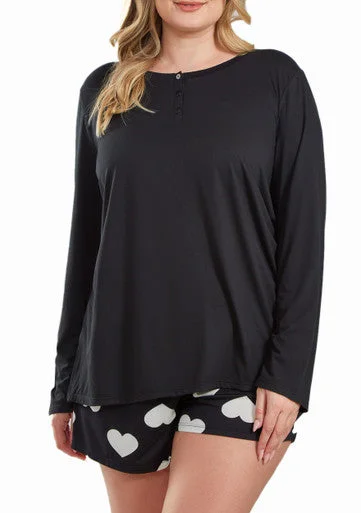 Kyley Heart Plus Size Modal Sleep Top & Short Set. Ultra Soft in Comfy Cozy Style Breathable cotton pajama sets