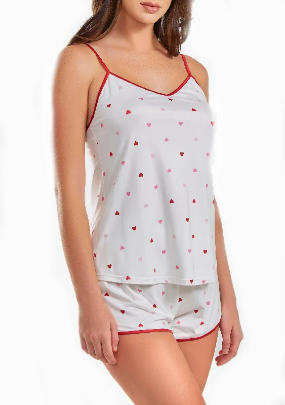 Lilly Heart Printed PJ Short Set Trimmed in Red Breathable cotton pajama sets