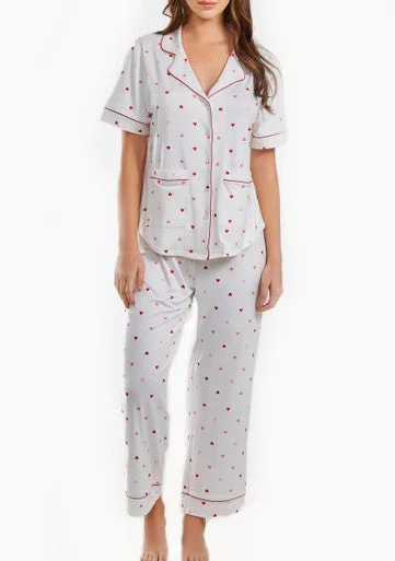 Lilly PJ Heart Print Pant Set Trimmed with Front Pockets on a Button Down Closure High-end pajama sets