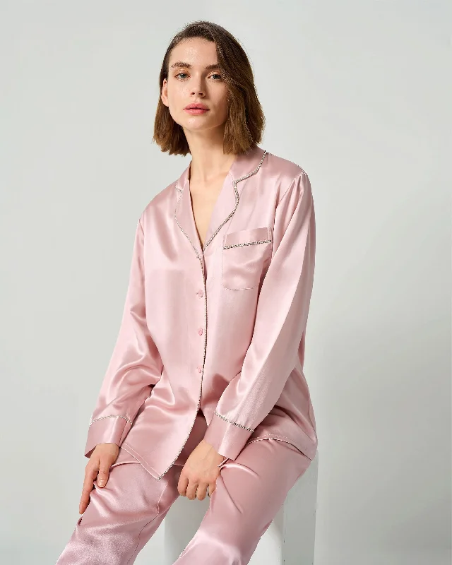 Rhinestone Trimmed Silk Women Pajamas Set Luxury pajama sets