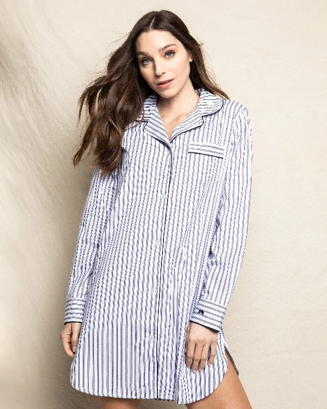 Women's Twill Nightshirt | Navy French Ticking Bridal pajama sets