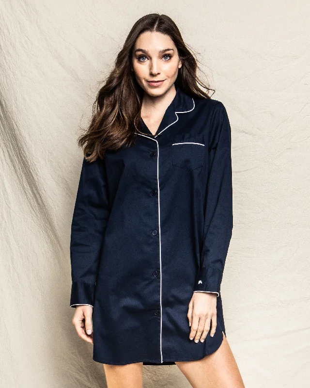 Women's Twill Nightshirt | Navy Two-piece pajama sets