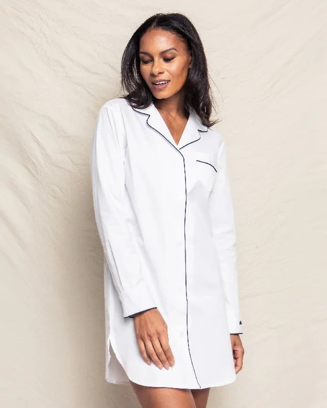 Women's Twill Nightshirt | White with Navy Piping Zara pajama sets