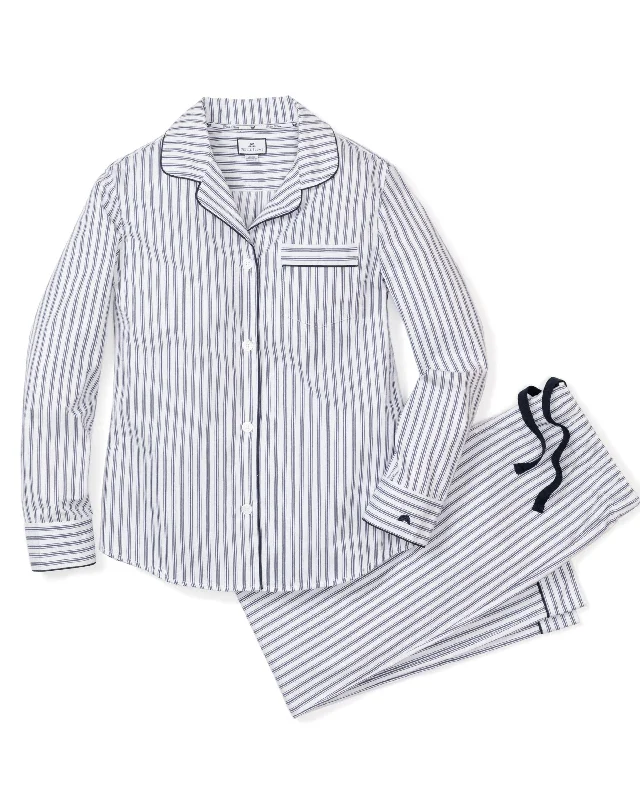 Women's Twill Pajama Set | Navy French Ticking Best-value pajama sets