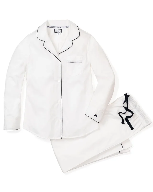 Women's Twill Pajama Set | White with Navy Piping Calvin Klein pajama sets