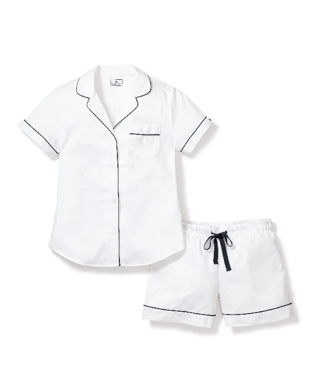 Women's Twill Pajama Short Set | White with Navy Piping Cozy winter pajama sets