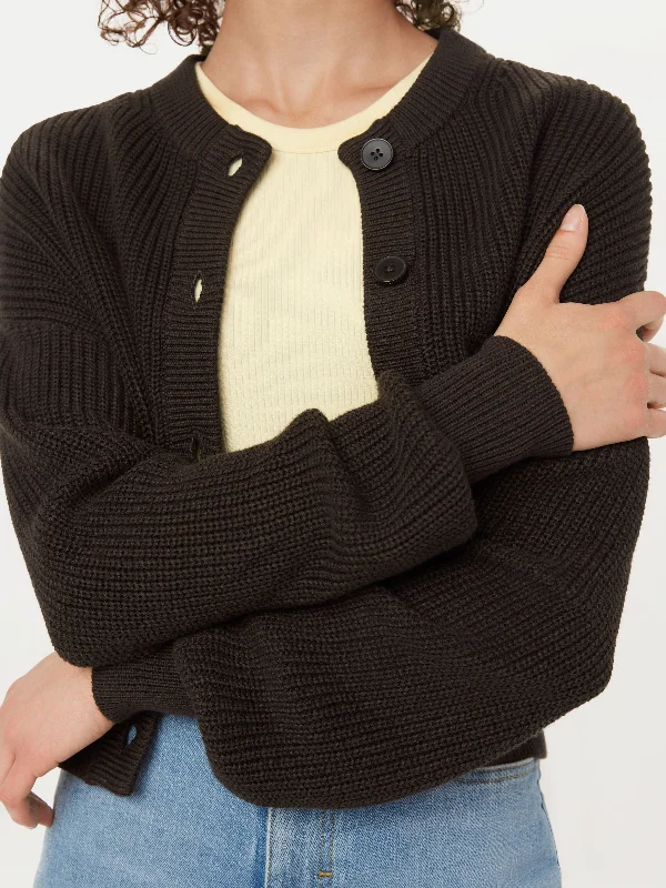 The SeaCell™ Crewneck Cardigan in Dark Chocolate Discounted sweaters