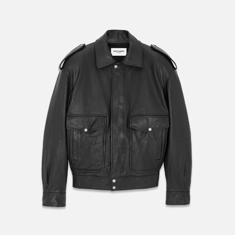 Saint Laurent Oversized Flight Jacket - Noir Designer sweaters