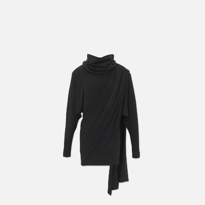 Saint Laurent Hooded Dress - Black Silk-blend sweaters