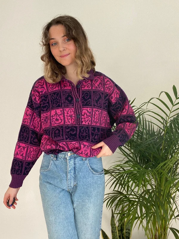 Vintage Purple and Pink Knit Best sweaters for hiking