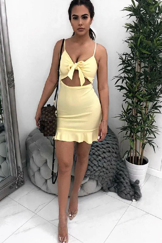 Lemon Tie Front Ruffle Hem Mini Dress - Darianna Lace mini dresses