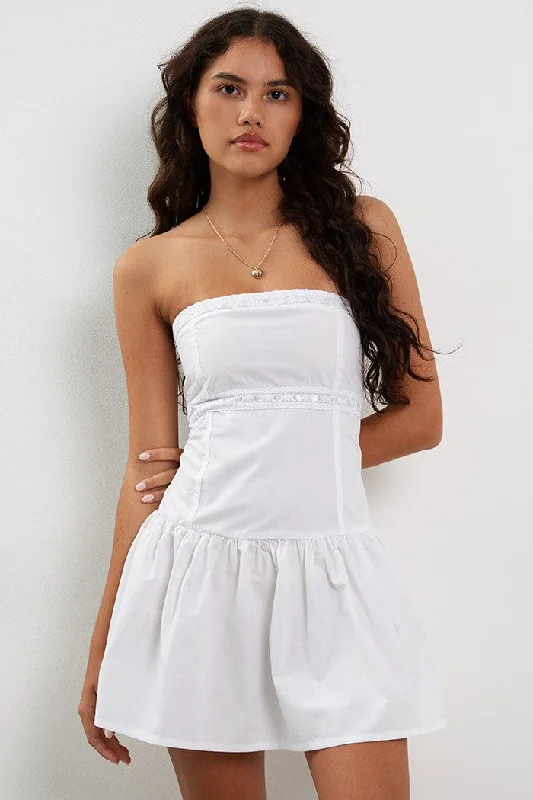 Motel Rocks Faelyn Bandeau Dress in Poplin White Discounted mini dresses