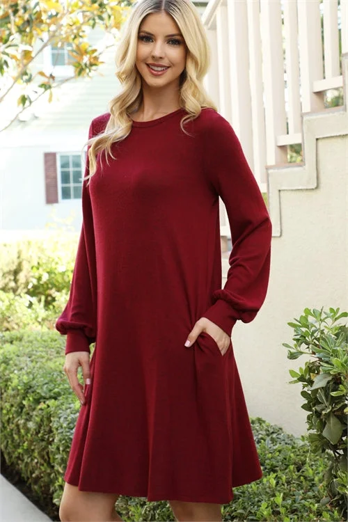 Puff Long Sleeve Mini Dress - Scarlet Date night mini dresses