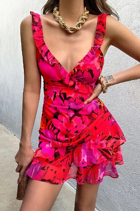 Runaway the Label Romelly Mini Dress in Pink Floral Sleeveless mini dresses