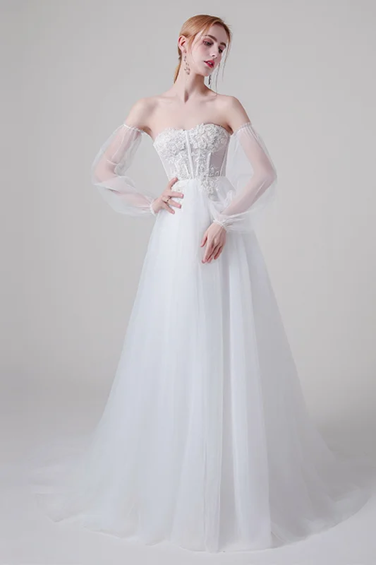 A-Line Floor Length Lace Tulle Wedding Dress CW2744 Lace Sleeveless Dress