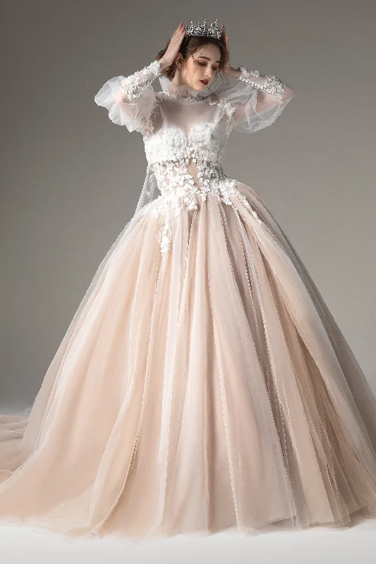 Ball Gown Chapel Train Tulle Wedding Dress CW2511 Glitter Wedding Dress