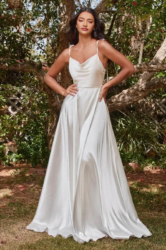 Cinderella Divine - BD104W Sleeveless Satin A-Line Gown Crystal Wedding Dress