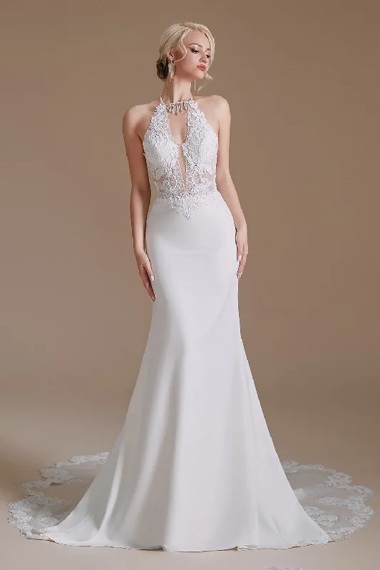 Elegant Backless Mermaid Lace Appliques Wedding Dress Mermaid Wedding Gown