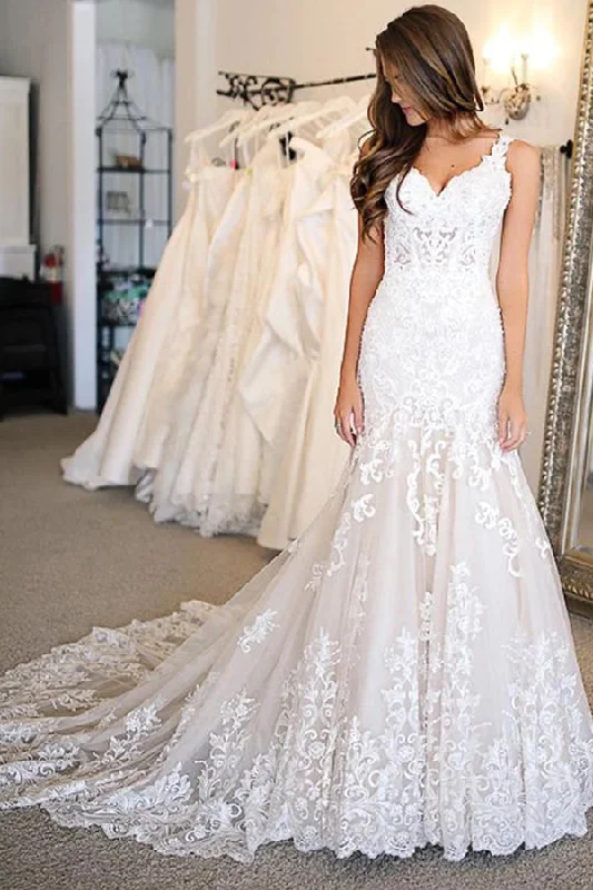 Glamorous Sweetheart Mermaid Wedding Dress with Appliques Romantic Wedding Dress