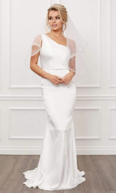 Nox Anabel - E483 One Shoulder Mermaid Dress Ruffled Wedding Dress