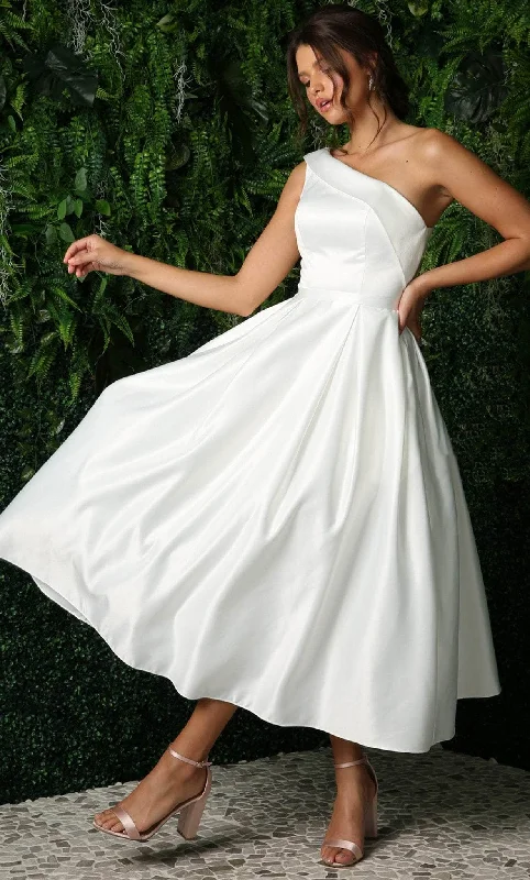 Nox Anabel JE931W - Asymmetrical Neckline Tea-Length Dress Strapless Bridal Dress