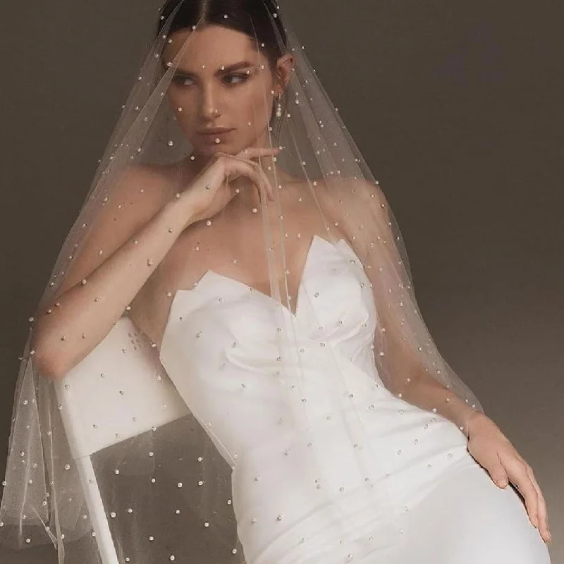 One Layer Cathedral Wedding Veil Silk Wedding Gown