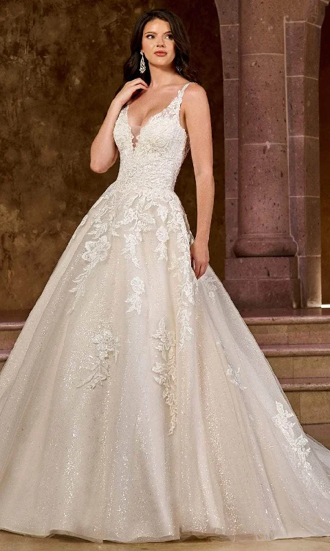 Rachel Allan RB5037 - Lace Appliqued A-Line Bridal Gown Simple Wedding Gown