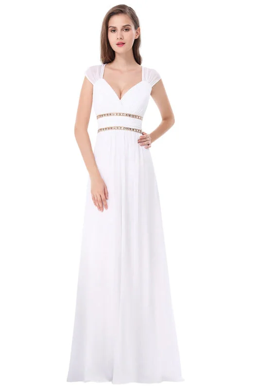 Simple V Neck Cap Sleeve Boho Wedding Dresses Tiered Wedding Dress