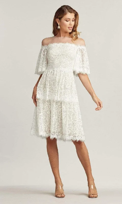 Tadashi Shoji - Loki Off-The-Shoulder Tiered Lace Dress Short Wedding Gown